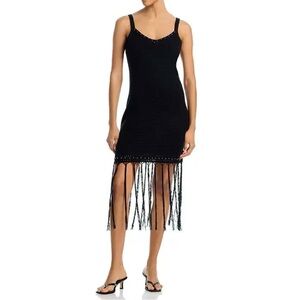 AQUA 
Stud Fringe Knit Crochet Mini Dress